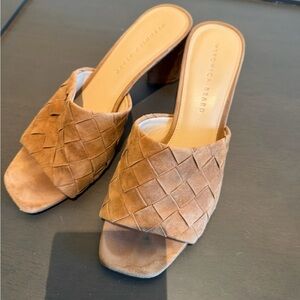 Veronica Beard Woven Suede Mule in Tan
